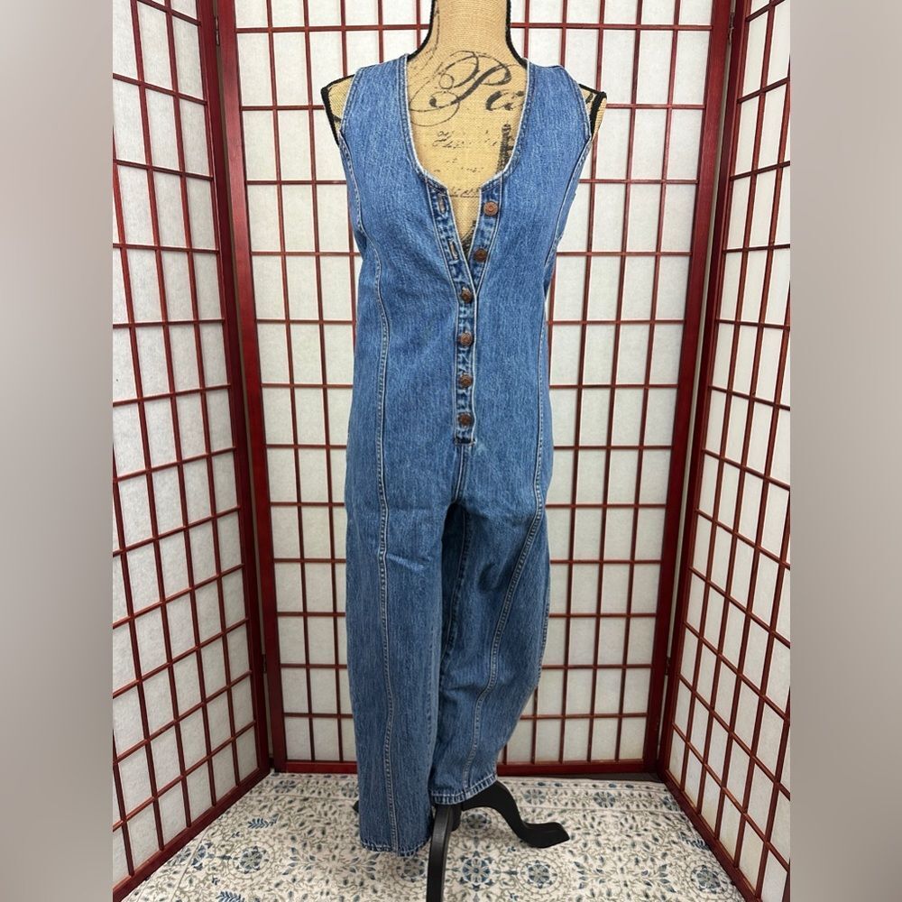 Madewell Denim Sleeveless Tie Waist Jumpsuit Medium Wash AO346